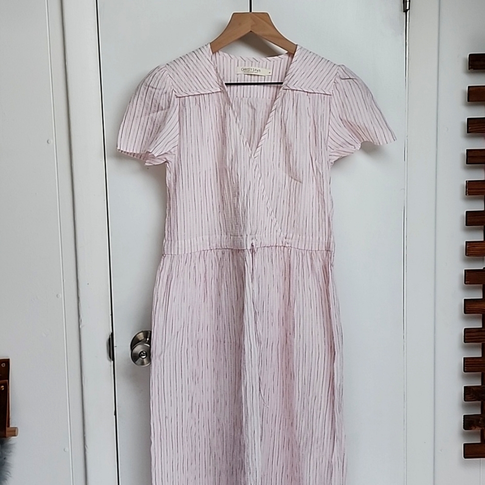 Christy Dawn pink seersucker Dawn dress in Sugar Stripe